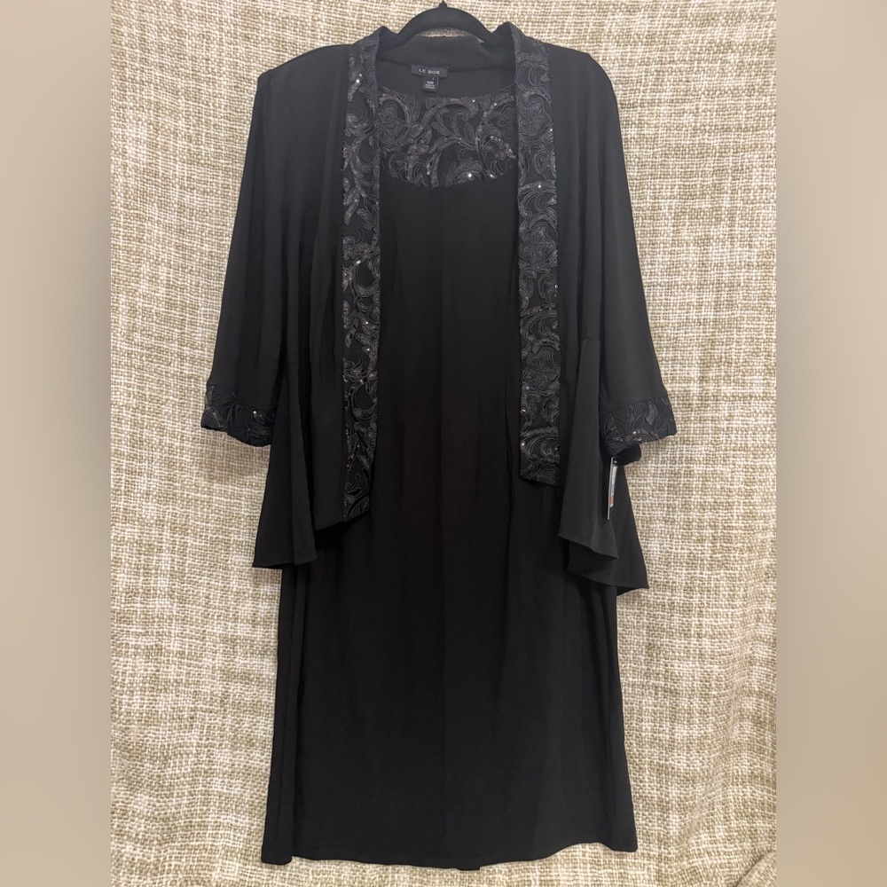 Le Bos Black Sequined Dress With Jacket NWT